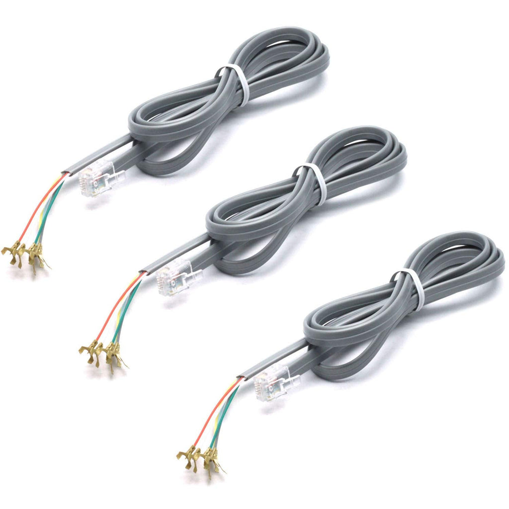 [Australia - AusPower] - Sscon 3pcs RJ11 6P6C to 6 Spade Lug Telephone Extension Cable Cord Connector (Grey, 3.3Ft) 