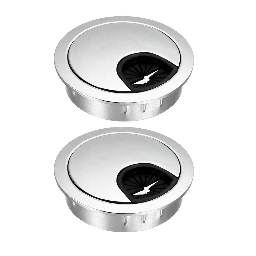 [Australia - AusPower] - uxcell Cable Hole Cover, 2" Zinc Alloy Desk Grommet for Wire Organizer, 2 Pcs (Bright Silver) 2 Inch Bright Silver 