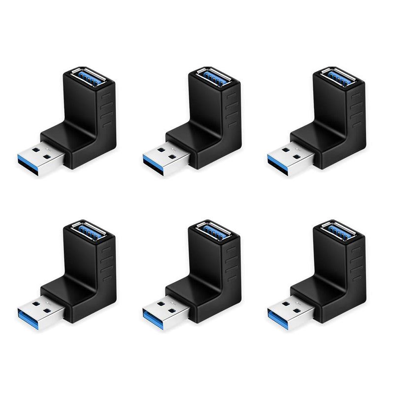 [Australia - AusPower] - [6 Pack] ELUTENG USB 3.0 90 Degree Right Angle USB Extender Adapter Male to Female USB 3.0 Super Speed Connector UP Down / Left Right USB Extender Coupler Vertical L Shape for USB Devices 
