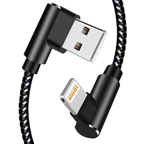 [Australia - AusPower] - 90 Degree iPhone Charger 10 FT Braided Lightning Cable 3 Pack Right Angle Charging & Syncing Cord Compatible with iPhone/XS/XR/X/8/7/6/iPad etc.(Black White,10ft) Black white_10ft 
