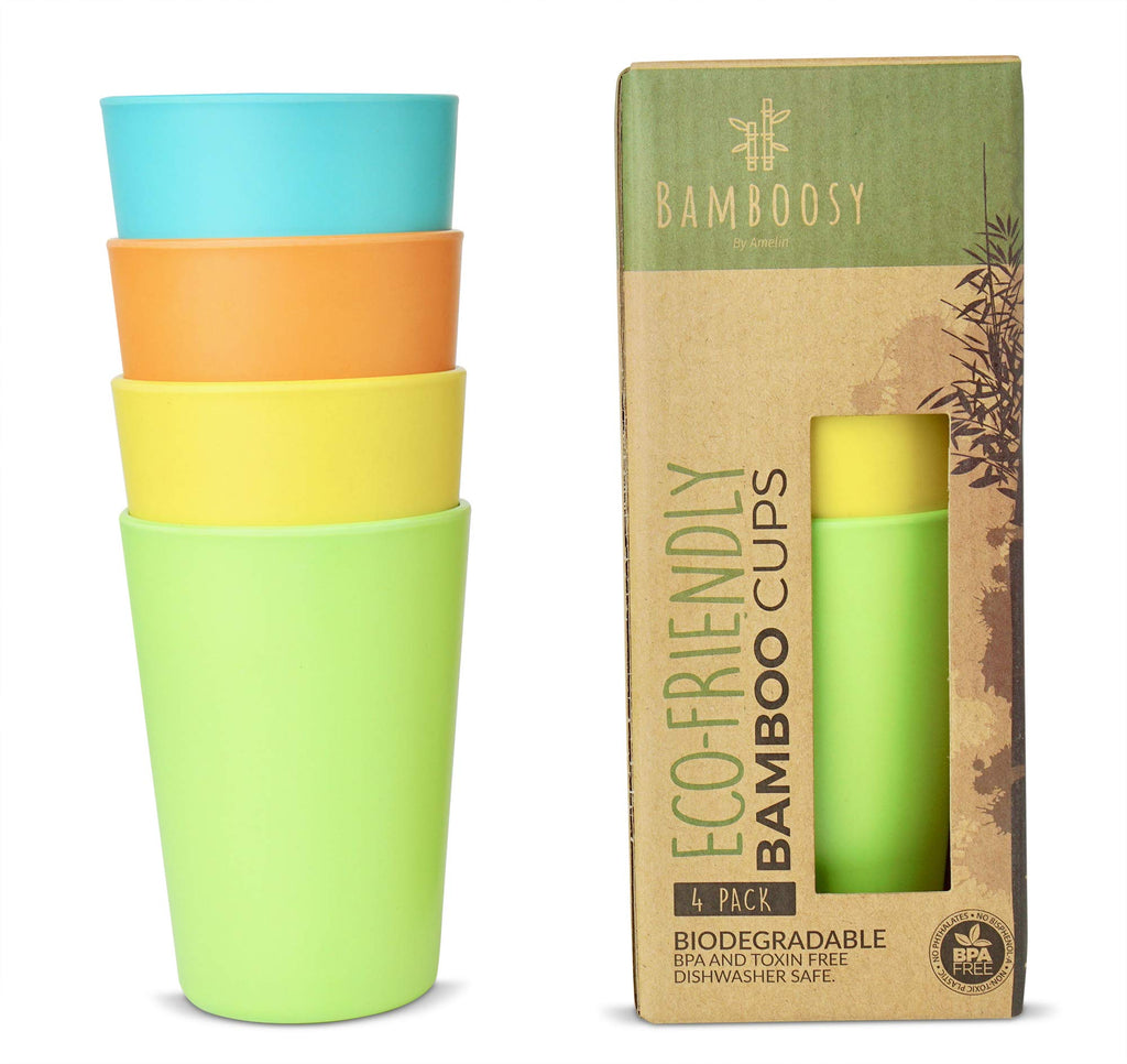 [Australia - AusPower] - Bamboosy Bamboo Cups for Kids- Bamboo Fiber Cup Set of 4 Reusable, Dishwasher Safe and BPA Free Cups for Kitchen, Parties or Outdoor Use, 10 oz Eco Friendly Cups 