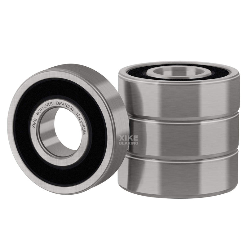 [Australia - AusPower] - XiKe 4 Pcs 6001-2RS Double Rubber Seal Bearings 12x28x8mm, Pre-Lubricated and Stable Performance and Cost Effective, Deep Groove Ball Bearings. 6001-2RS Size 12x28x8mm 