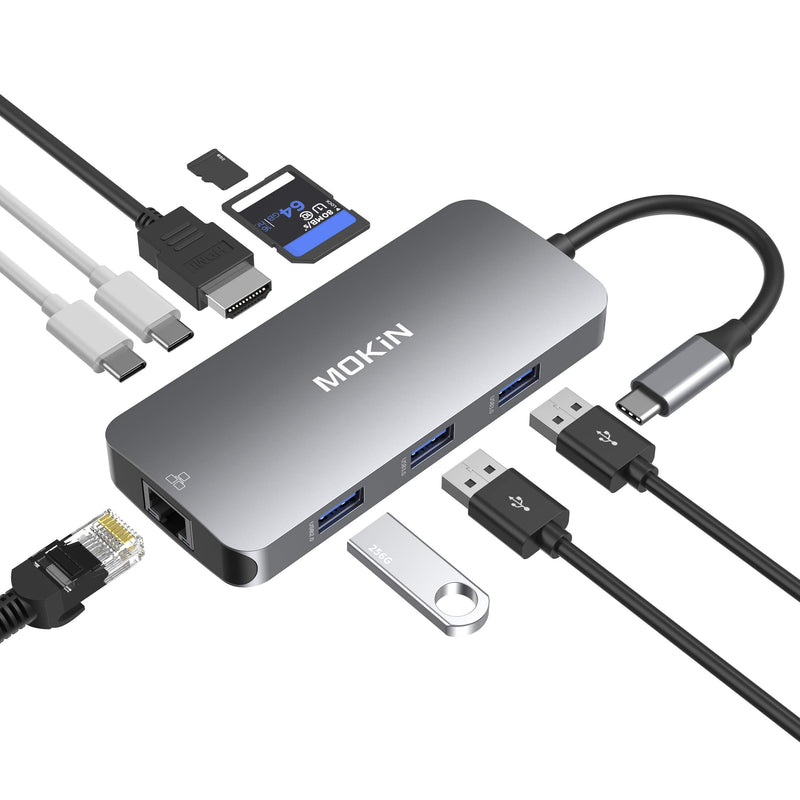[Australia - AusPower] - USB C Adapters for MacBook Pro/Air,Mac Dongle with 3 USB Port,USB C to HDMI, USB C to RJ45 Ethernet,MOKiN 9 in 1 USB C to HDMI Adapter,100W Pd Charging, USB C to SD/TF Card Reader USB C Hub Gray 