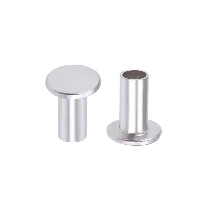 [Australia - AusPower] - uxcell 200 Pcs 4mm x 8mm Aluminum Flat Head Semi-Tubular Rivets Silver Tone 