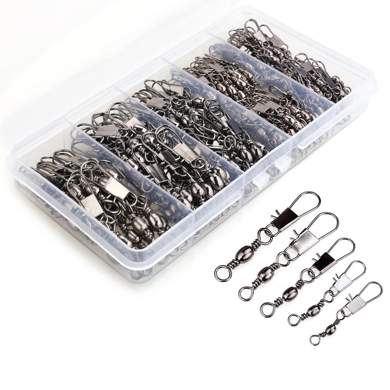 [Australia - AusPower] - MOBOREST 200PCS Barrel Snap Swivel Fishing Accessories, Premium Fishing Gear Equipment with Ball Bearing Swivels Snaps Connector for Quick Connect Fishing Lures 