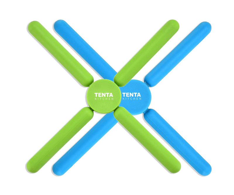 [Australia - AusPower] - TENTA Kitchen Utility Foldable Silicone Trivets, Expandable/Collapsible Trivets, Stretch Expandable Silicone Trivet, Green/Blue (Pack of 2) Cross 2pcs 