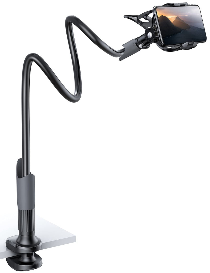 [Australia - AusPower] - Phone Holder Bed Gooseneck Mount - Lamicall Cell Phone Clamp Clip for Desk, Flexible Lazy Long Arm Headboard Bedside, Overhead Mount Stand, Compatible with Phone 12 Mini 11 Pro Xs Max XR X 8 7 6 Plus Black 