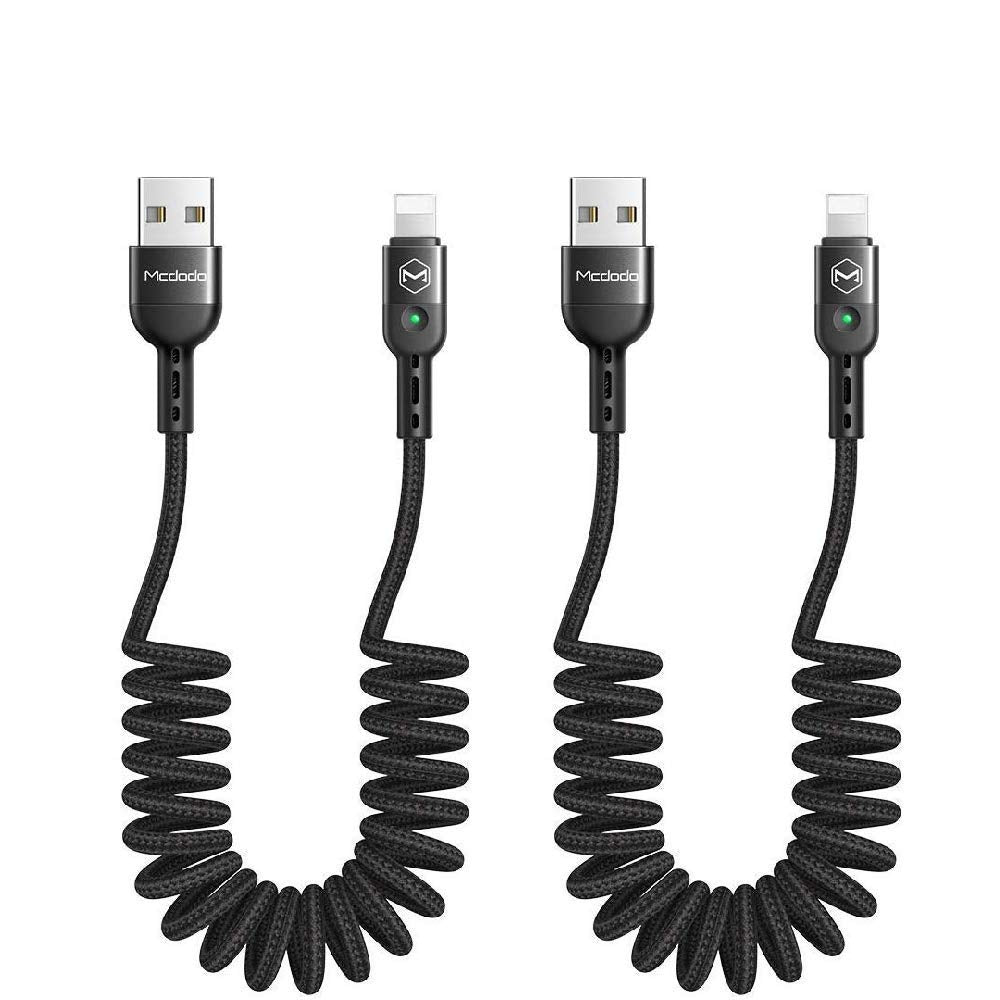[Australia - AusPower] - [2 Pack] Anti Winding Cable, Mcdodo LED Coiled Cord Nylon Braided Sync Charge USB Data 6FT/1.8M Cable Compatible New Phone List Below 2 Pack Black 