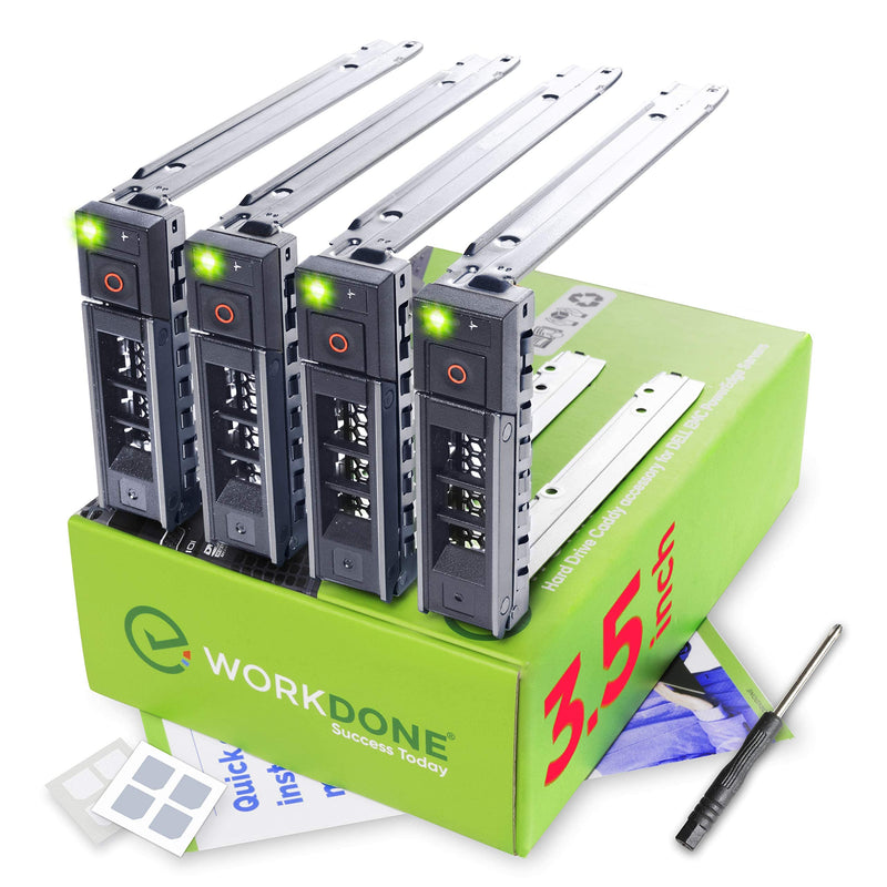 [Australia - AusPower] - WORKDONE 4-Pack - 3.5 inch Hard Drive Caddy - Compatible for Dell PowerEdge Servers - with Detailed Installation Manual - Sled Front Sticker Labels - Screwdriver- Added Tray Screws 