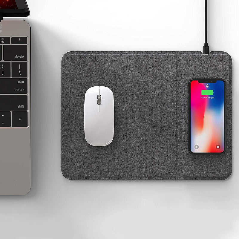 [Australia - AusPower] - AmyZone Fast Wireless Charging Mouse Pad 15w Qi Certified Fabric Case-Friendly Large Wireless Charger Gaming Mouse Mat for iPhone 13/12 Pro/Xs/X/8/11 Samsung S10 Note 10 Google Pixel 4/3 XL for Gift Gray 