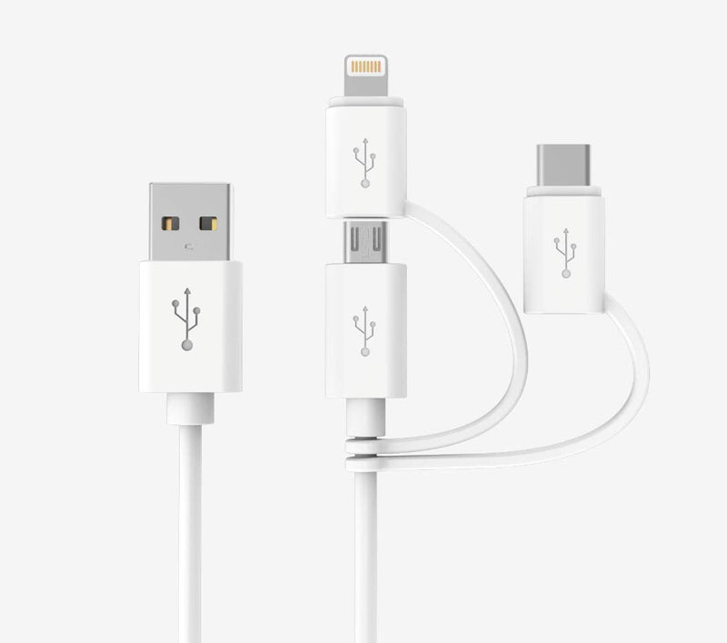 [Australia - AusPower] - Apple MFI Certified 3-in-1 Cable, Lightning/Type C/Micro USB Cable for iPhone, iPad, Huawei, HTC, LG, Samsung Galaxy, Sony Xperia, Android Smartphones, iPad Pro 2018 and More 3 in 1 White(6FT) 3 in 1 White(6FT) 