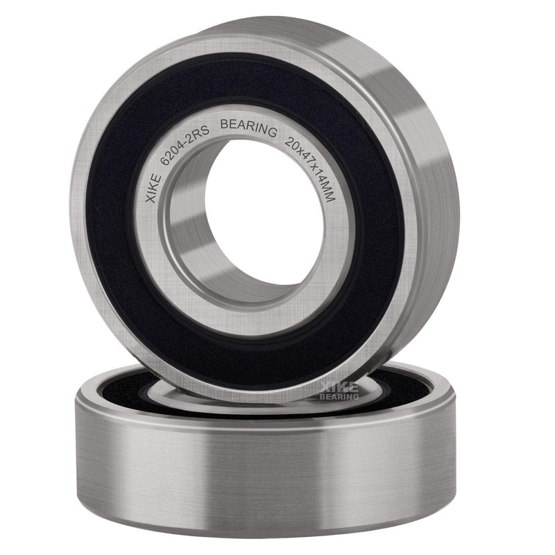 [Australia - AusPower] - XiKe 2 Pcs 6204-2RS Double Rubber Seal Bearings 20x47x14mm, Pre-Lubricated and Stable Performance and Cost Effective, Deep Groove Ball Bearings. 