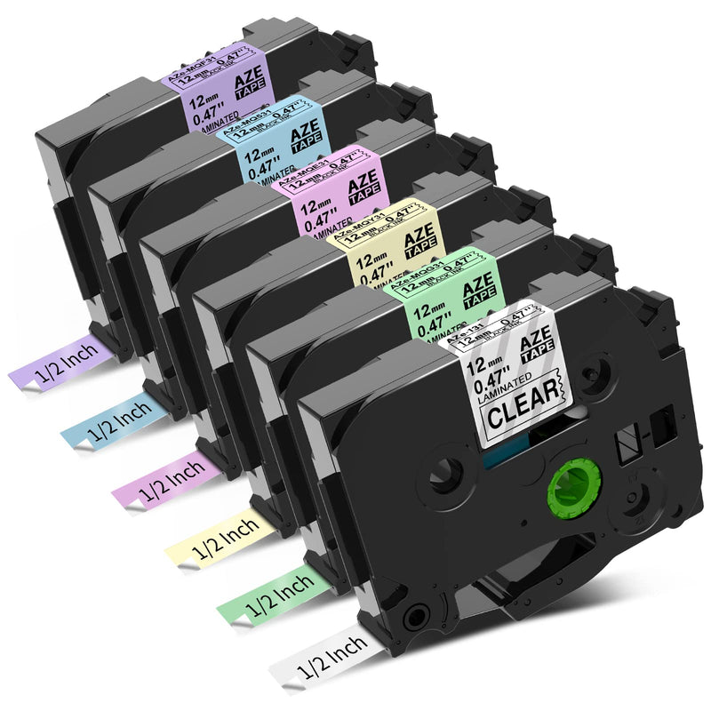 [Australia - AusPower] - Freshworld 6-Pack Compatible TZe Tape Replacement for Brother P-Touch TZ 12mm 0.47"Laminated Label Maker Tape (Clear/Purple/Blue/Pink/Lemon Yellow/Mint Green),for Ptouch PT-D210 PT-H110 PT-D400 D600 