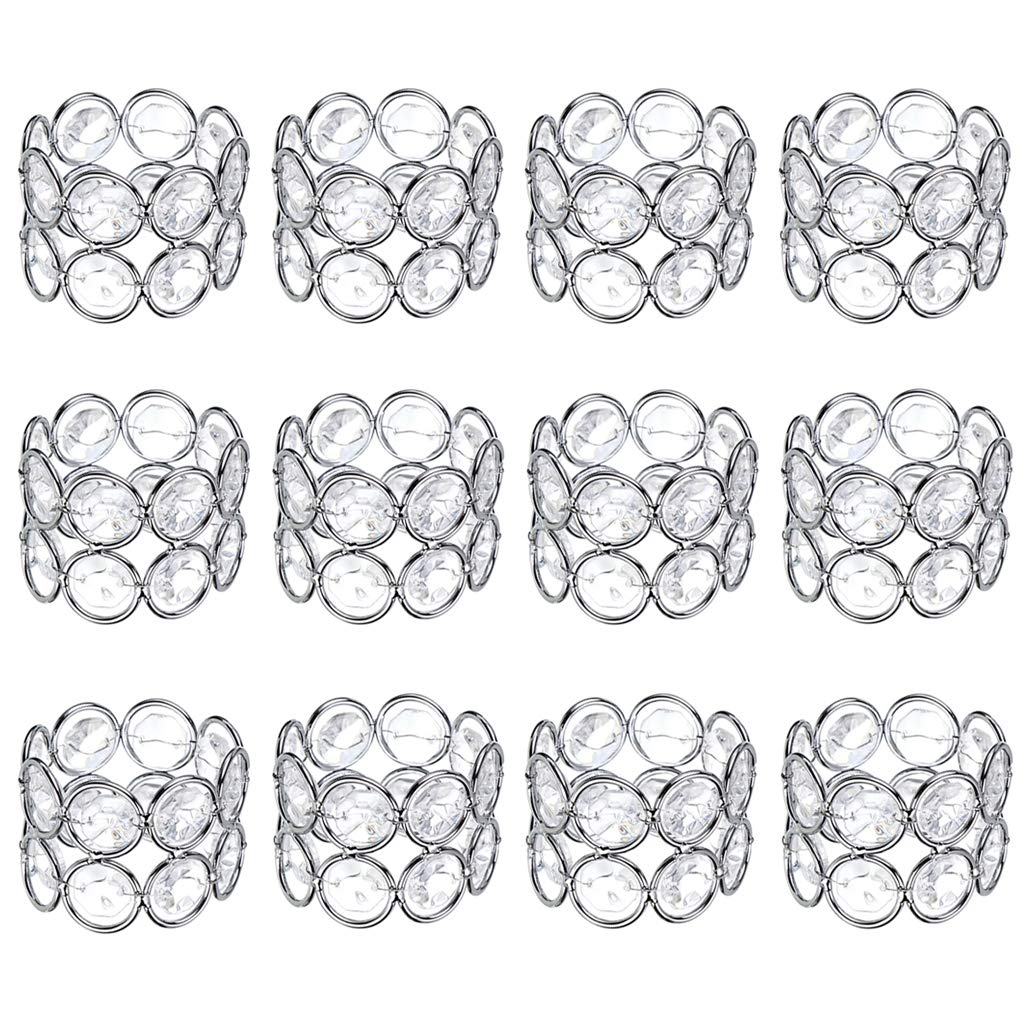 [Australia - AusPower] - OwnMy Set of 12 Crystal Beads Napkin Rings Handcraft Sparkly Elegant Napkin Holders for Wedding Party Dinner Table Decor (Silver Tone) Silver Tone 