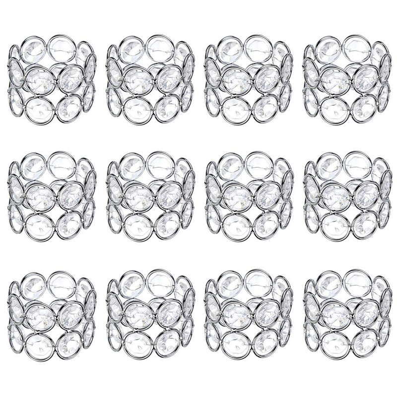 [Australia - AusPower] - OwnMy Set of 12 Crystal Beads Napkin Rings Handcraft Sparkly Elegant Napkin Holders for Wedding Party Dinner Table Decor (Silver Tone) Silver Tone 