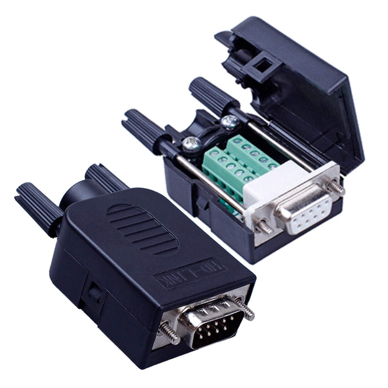 [Australia - AusPower] - Anmbest 2PCS DB9 Solderless RS232 D-SUB Serial to 9-pin Port Terminal Male Adapter Connector Breakout Board with Case Long Bolts Tail Pipe (Male+Female) Male+Female 