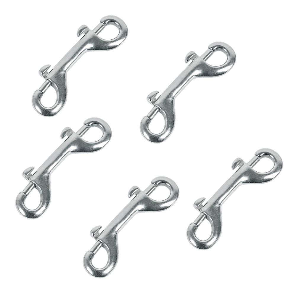 [Australia - AusPower] - Huture 5 Pack 3.5’’ Double Ended Bolt Snaps Hook Zinc Alloy Trigger Chain Metal Clips Key Holder for Water Bucket Pet Feed Bucket Agricultural Equine Home Dog Leash Garage Use, Nickel Plated, Silver 