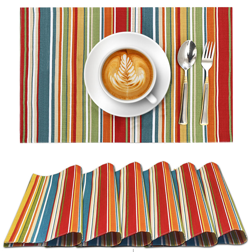 [Australia - AusPower] - Ruvanti Placemats for Dinning Table. 100% Cotton 13x19 Placemats Set of 6, Red & Fall Multi Strip Woven Placemats. Tablemats for Farmhouse, Spring placemats, Christmas Tablemats, Thanksgiving Dinners Multi Stripe 