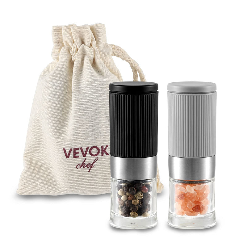 [Australia - AusPower] - Mini Salt and Pepper Grinder Set, Small Tiny Adjustable Coarseness Ceramic Salt Grinder Portable Handy Spice Pepper Mill Shaker For BBQ Party Lunch Bag Kitchen Chef Gifts Gray 