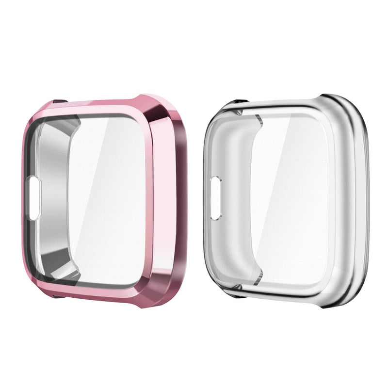 [Australia - AusPower] - [2-Pack] Fintie Screen Protector Case Compatible with Fitbit Versa Lite Smartwatch, Soft TPU Ultra-Thin All Around Protective Rugged Bumper Cover, Rose Pink & Clear Rose Pink + Clear 
