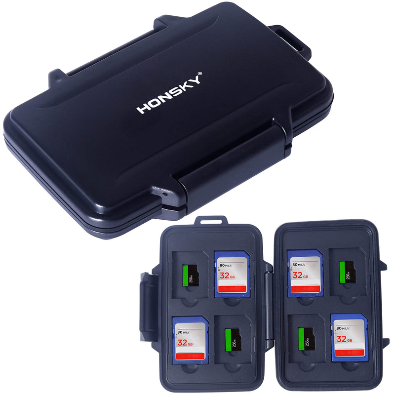 [Australia - AusPower] - SD Card Holder, Honsky Waterproof Memory Card Holder Case for SD Cards, Micro SD Cards, SDHC SDXC,Black Black 