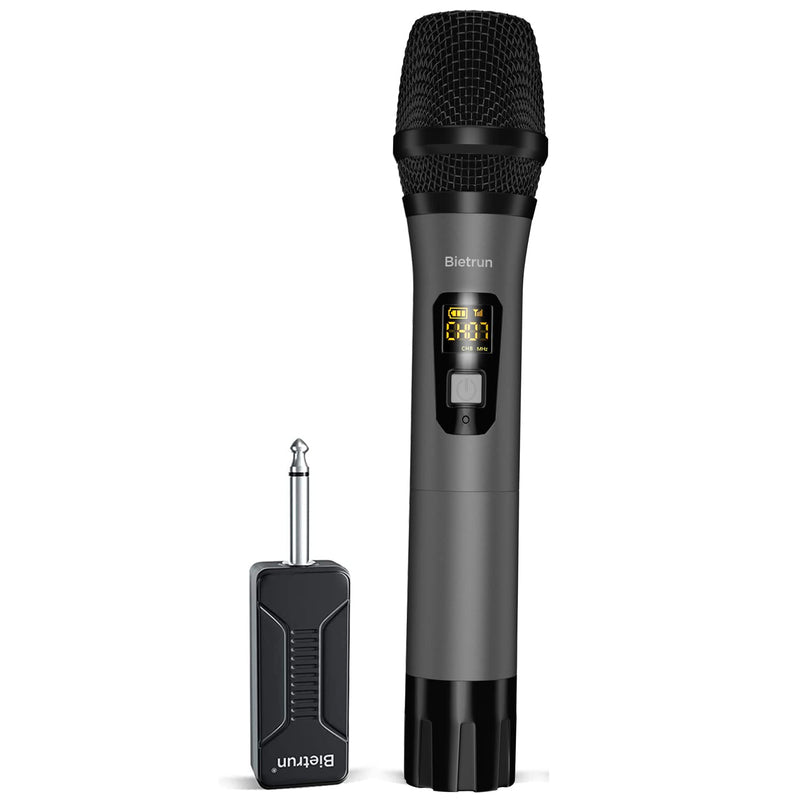 [Australia - AusPower] - Bietrun Wireless Microphone, UHF Metal Dynamic Handheld Karaoke Mic with Rechargeable Receiver (Work 6hs), 160ft Range, For Karaoke Machine Singing, Amplifier Speaker, Mixer, Speech, Church, Interview Battery Grey 