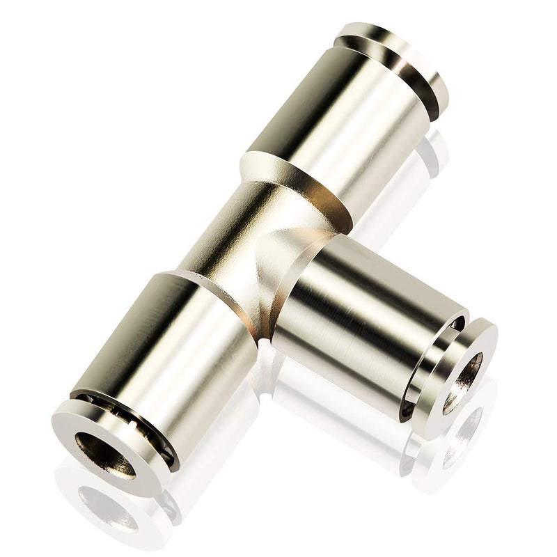 [Australia - AusPower] - TAILONZ PNEUMATIC 1/4 Inch OD Copper Nickel Plating Push to Connect Air Fittings Tee Straight Union Connect TPE-1/4（Pack of 5） 1/4"OD 