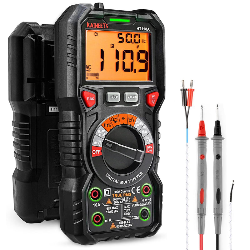 [Australia - AusPower] - KAIWEETS Digital Multimeter TRMS 6000 Counts Voltmeter Auto-Ranging Fast Accurately Measures Voltage Current Amp Resistance Diodes Continuity Duty-Cycle Capacitance Temperature for Automotive 