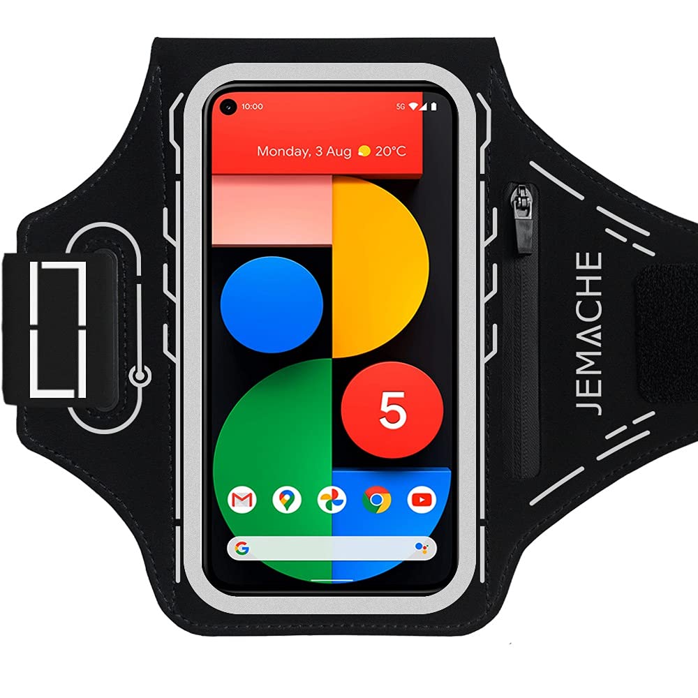 [Australia - AusPower] - Pixel 5 4a 4 3a 3 2 Armband, JEMACHE Water Resistant Gym Running Workouts Thin Phone Arm Band for Google Pixel 5, 4a 5G, 4a, 4, 3a, 3 with Card Holder (Black) 6" Black 