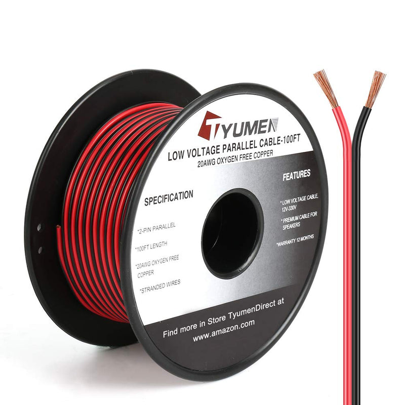 [Australia - AusPower] - TYUMEN 100FT 20 Gauge 2pin 2 Color Red Black Cable Hookup Electrical Wire LED Strips Extension Wire, 20AWG OFC 12V/24V DC Extension Cable Wire Cord for Led Strips Single Color 3528 5050 