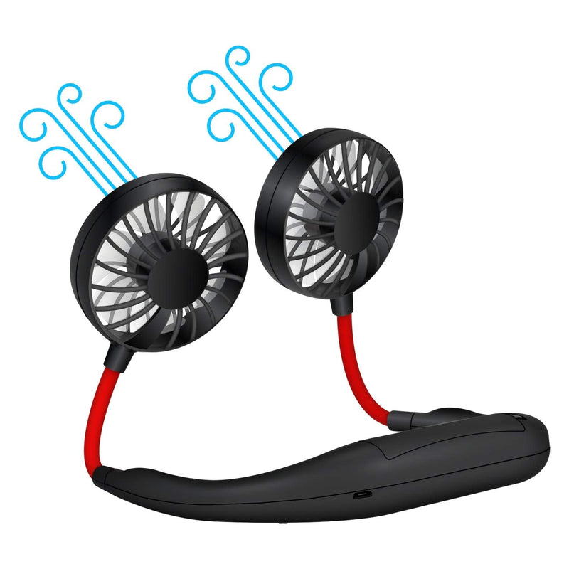 [Australia - AusPower] - Cellet Hands Free Portable Double Side Neck Held Fans, Rechargeable USB Battery Personal Mini Fan (Black) Black 