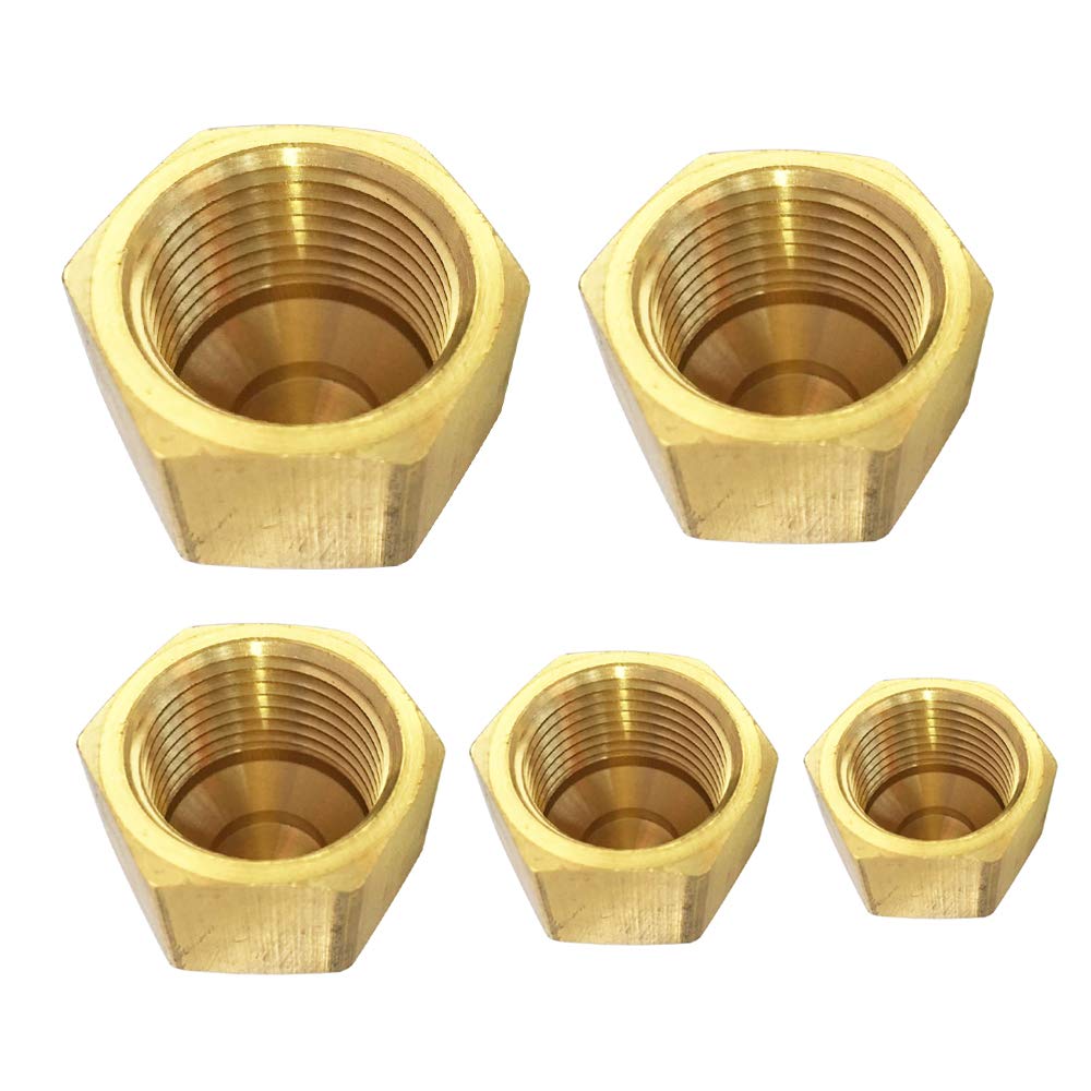 [Australia - AusPower] - Brass Flare Cap Assortment Kits, SAE 45 Degree Flared Tube Fitting 1/4" 5/16" 3/8" 1/2" 5/8" OD(5pcs) Kits1 