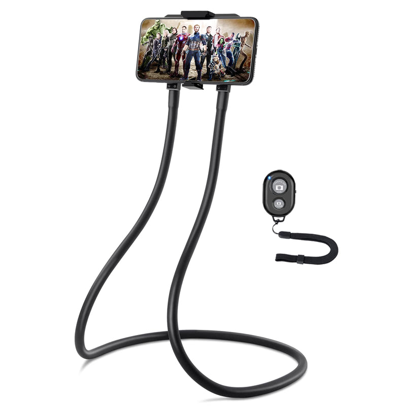 [Australia - AusPower] - Upgrade Phone Holder for Bed, B-Land Neck Phone Holder Gooseneck Cell Phone Holders, Universal Mobile Phone Stand with Remote for Taking Videos & Group Photos (Black) Black 