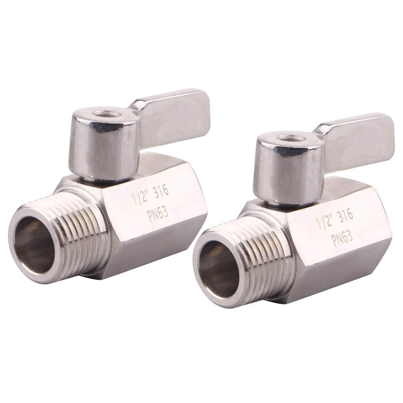 [Australia - AusPower] - DERNORD 1/2" Stainless Mini Ball Valve Female x Male NPT Thread with Stainless Steel Handle Pack of 2 1/2 Inch 