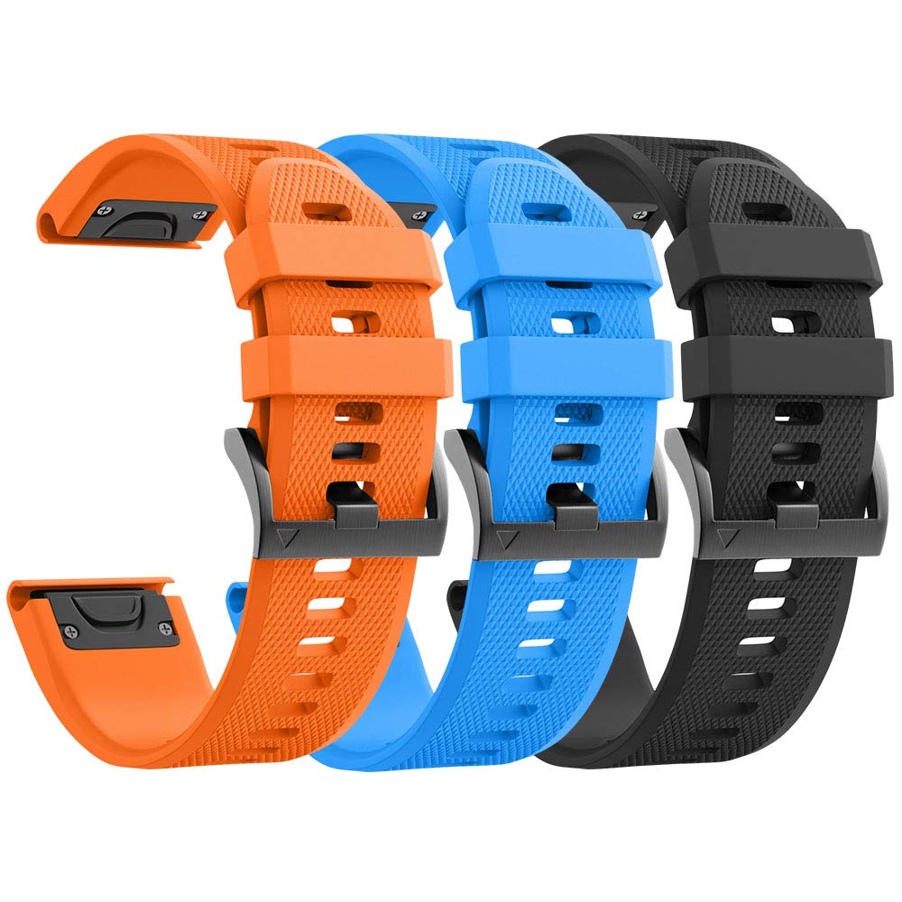 [Australia - AusPower] - ANCOOL Compatible with Fenix 5 Bands Easy Fit Soft Silicone Watch Bands Replacement for Garmin Fenix 6/Fenix 7/Fenix 5 Plus/Fenix 6 Pro/Approach S62 Smartwatches (Black, Orange, Blue) P02 