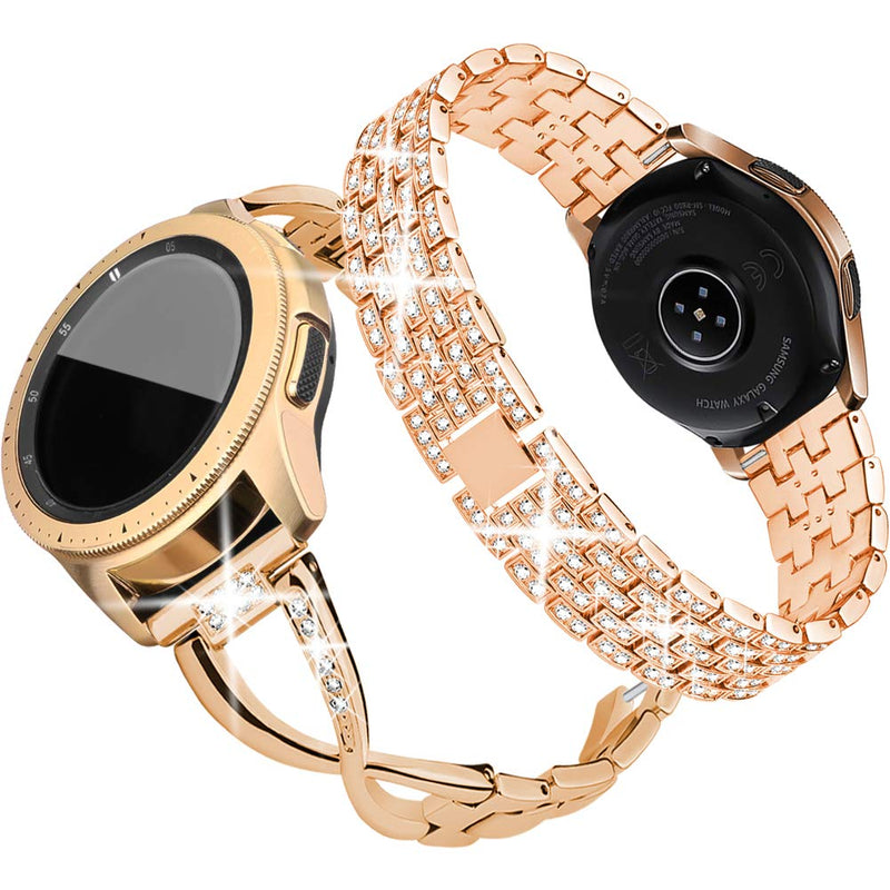 [Australia - AusPower] - Supoix Compatible for Samsung Galaxy 4 40mm 44mm/Galaxy 3 41mm/Galaxy Watch 42mm/Galaxy Active 2 Watch Band, 2 Pack 20mm Women Jewelry Bling Metal Replacement Strap (Rose gold) Rose Gold 