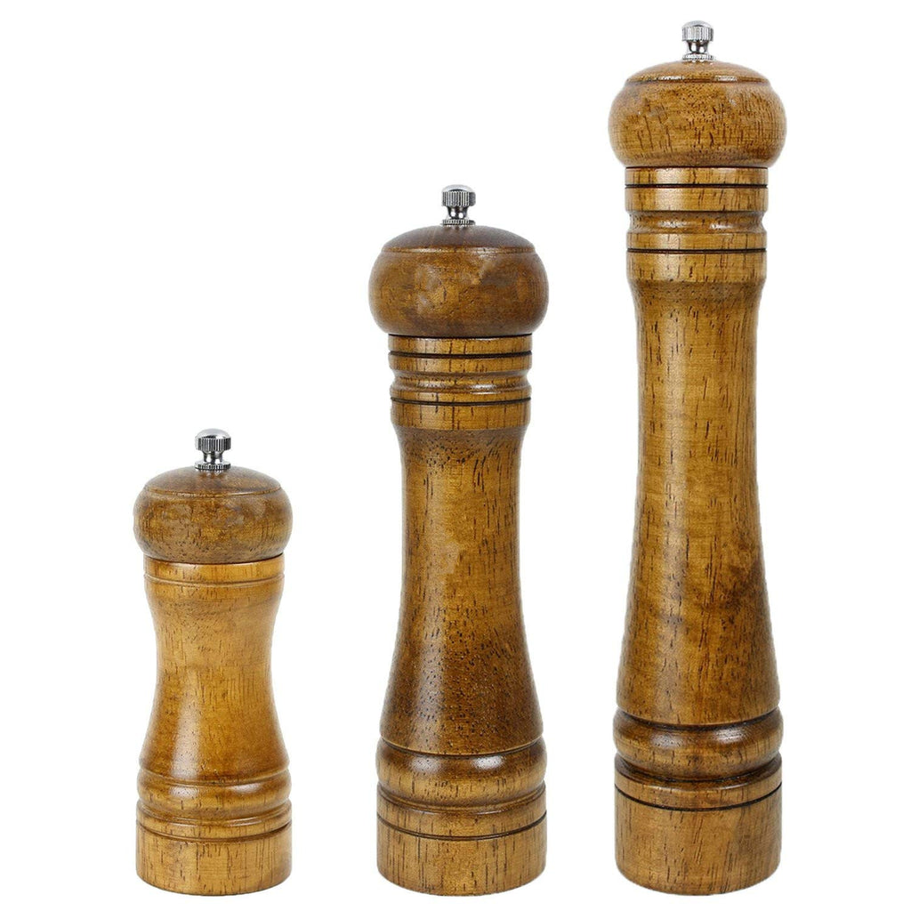 [Australia - AusPower] - XMHF Kitchen Salt and Pepper Mill Solid Wood Body with Adjustable Grinder 5 Inch,8 inch,10 Inch, Set of 3 