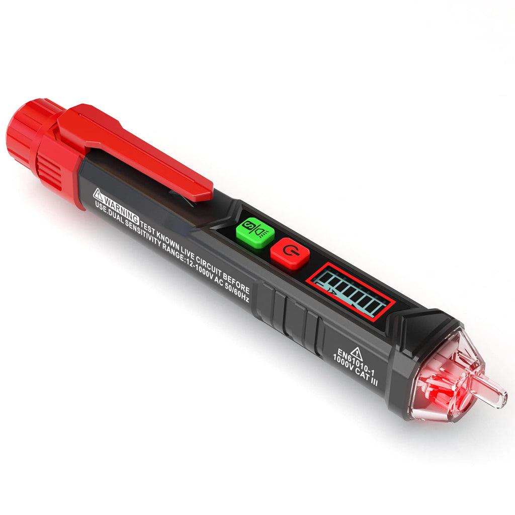 [Australia - AusPower] - KAIWEETS Voltage Tester/Non-Contact Voltage Tester with Dual Range AC 12V-1000V/48V-1000V, Live/Null Wire Tester, Electrical Tester with LCD Display, Buzzer Alarm, Wire Breakpoint Finder-HT100 (Red) Red 