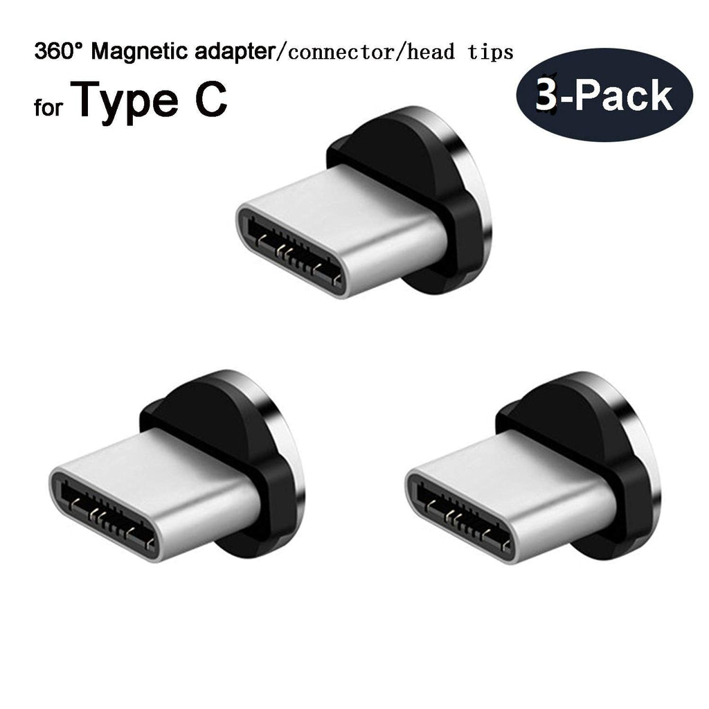 [Australia - AusPower] - Magnetic Cable Adapter for USB Type C All Phone Pad Tablet Devices. 360° Round Strong Magnetic Max 2.4A Fast Charging with LED Indicator. (for Type C Adapter3) for Type C Adapter*3 