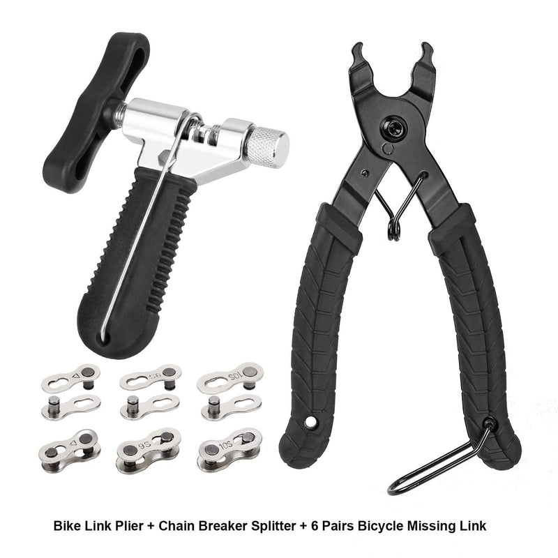 [Australia - AusPower] - Oumers Bike Link Plier+Chain Breaker Splitter+6 Pairs Bicycle Missing Link, Chain Plier Quick Link Opener Remover Plier for 6/7/8/9/10 Speed Chains Repair | Professional Bike Chain Repair Tool Kit 