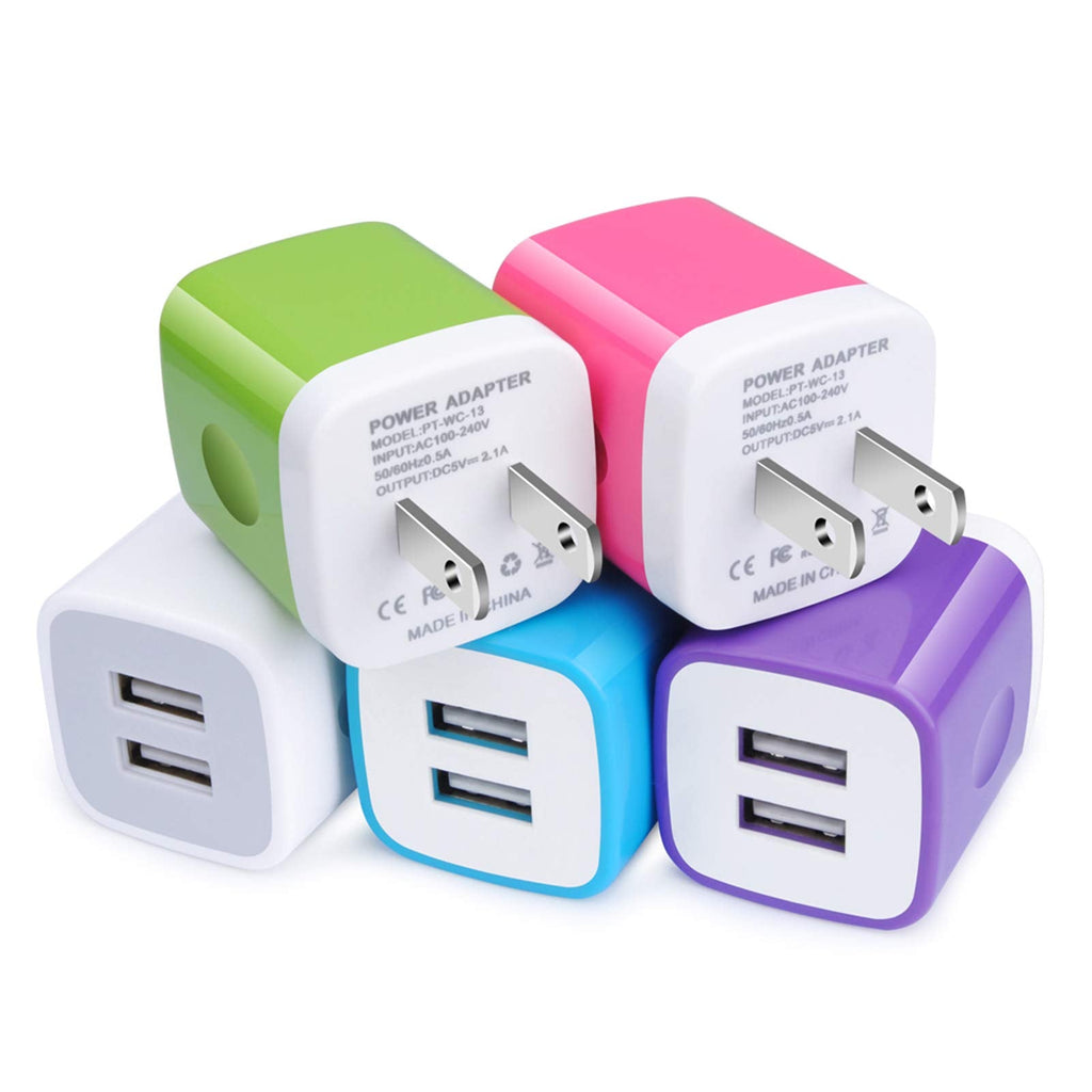 [Australia - AusPower] - USB Charger Plug, Wall Charger, Charging Block, 5-Pack 2.1A/5V Portable Power Cube Charger Adapter Compatible with iPhone 13/12/11 Pro Max/Xs Max/Xs/XR/X/8/7/6S/6 Plus, Samsung Galaxy S22 S21,LG,Moto 