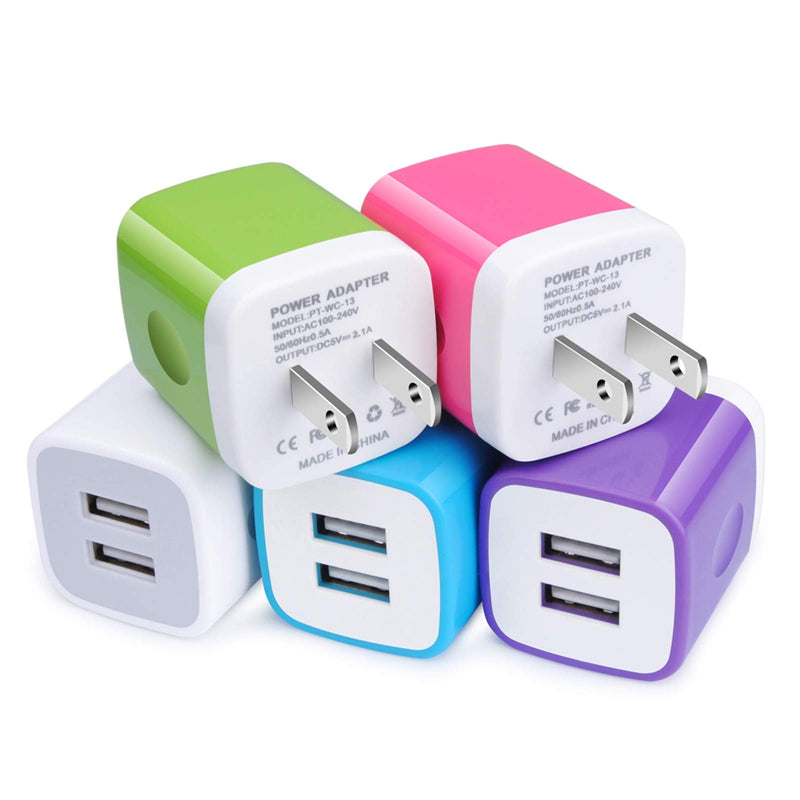 [Australia - AusPower] - USB Charger Plug, Wall Charger, Charging Block, 5-Pack 2.1A/5V Portable Power Cube Charger Adapter Compatible with iPhone 13/12/11 Pro Max/Xs Max/Xs/XR/X/8/7/6S/6 Plus, Samsung Galaxy S22 S21,LG,Moto 