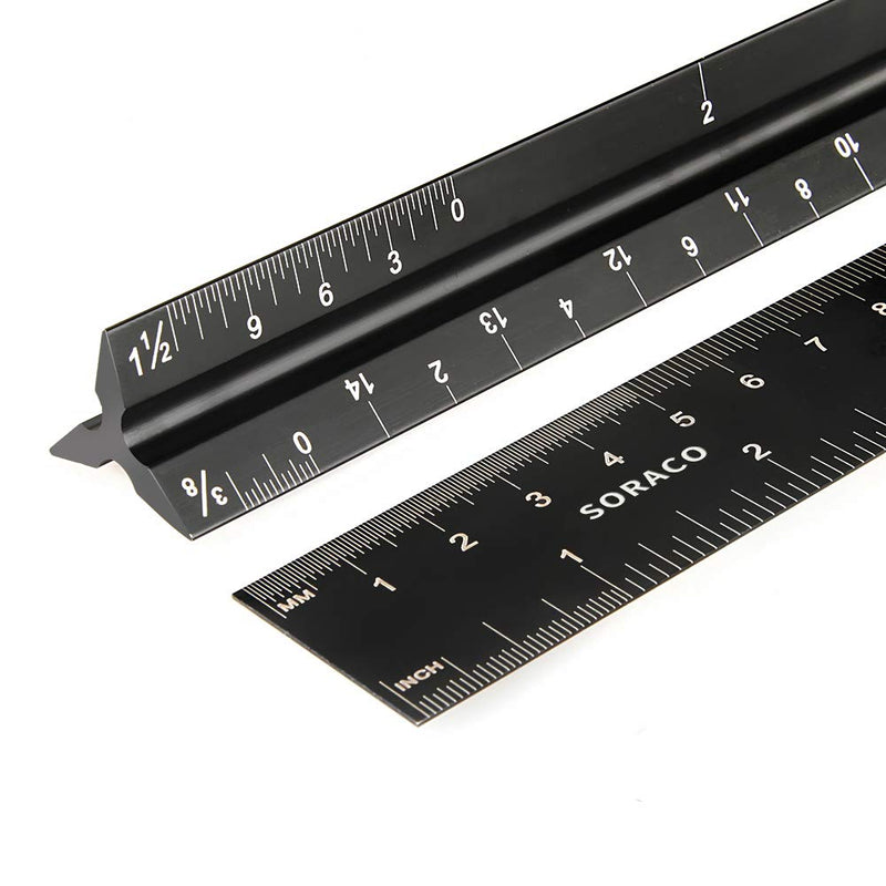 [Australia - AusPower] - Architectural Scale Ruler 12-Inch with Aluminum Standard Metal Ruler Set for Architect,Draftsman, and Civil Engineer Blueprints (Imperial) 