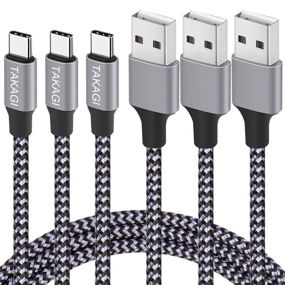 [Australia - AusPower] - USB Type C Cable 3A Fast Charging, TAKAGI (3-Pack 6feet) USB-A to USB-C Nylon Braided Data Sync Transfer Cord Compatible with Galaxy S10 S10E S9 S8 S20 Plus, Note 10 9 8 and Other USB C Charger Gray 