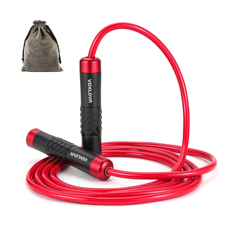 [Australia - AusPower] - Weighted Jump Rope - Heavy Jump Ropes with Adjustable Extra Thick Cable, Aluminum Silicone Grips Handles, High-Speed Ball Bearings, Premium Skipping Rope for Workouts Crossfit Home Fitness MMA & Gym Bright Red 