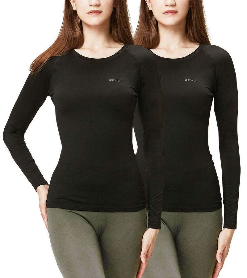 [Australia - AusPower] - DEVOPS Women's 2 Pack Thermal Long Sleeve Shirts Compression Baselayer Tops X-Small Black / Black 
