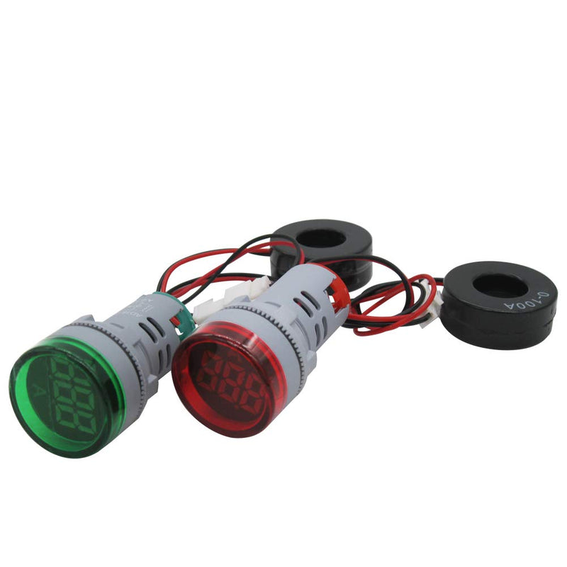 [Australia - AusPower] - mxuteuk 2pcs 22mm Red Green AC 0-100A Digital Ammeter Round Signal Light Current Meter Indicator Lamp Signal Light,1 year warranty AD16-22DSA-RG 
