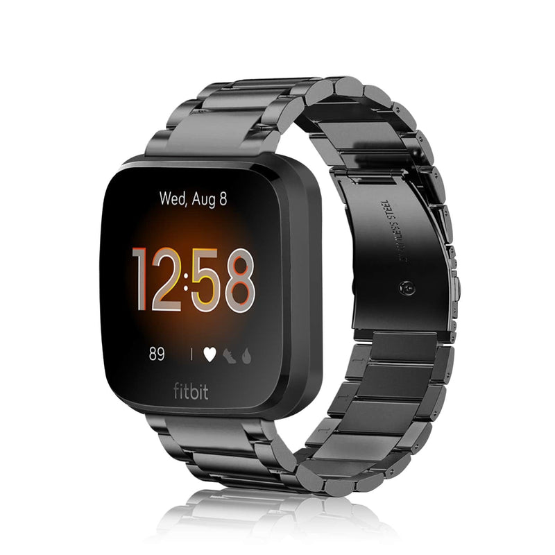 [Australia - AusPower] - Fintie Metal Band Compatible with Fitbit Versa 2, Versa, Versa Lite Edition, Solid Stainless Steel Strap Replacement Wristband Business Bracelet Compatible with Fitbit Versa Smartwatch Black 