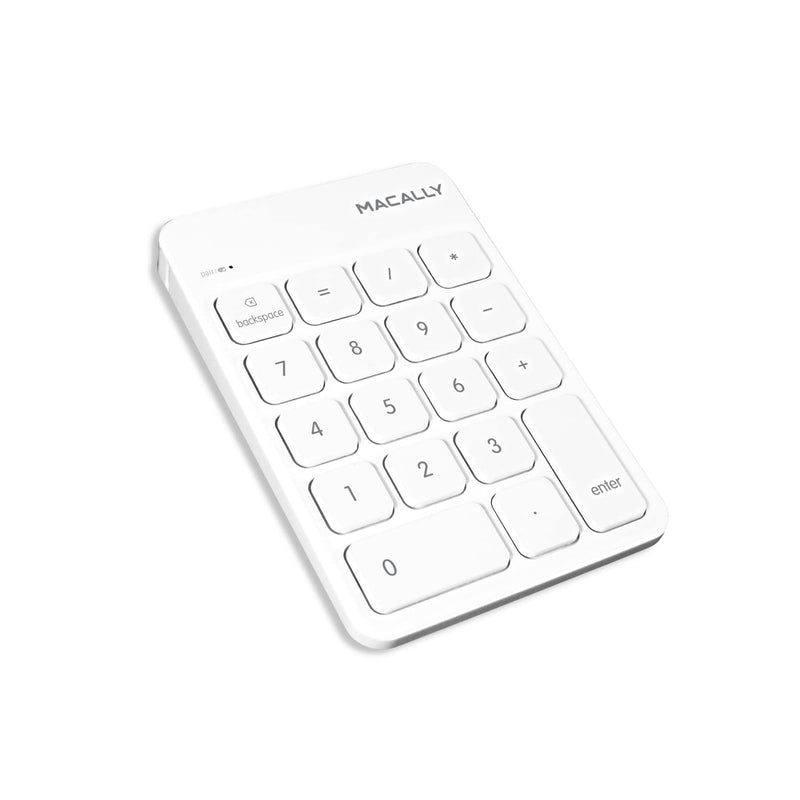 [Australia - AusPower] - Macally Bluetooth Number Pad for Laptop, Apple, Mac, iMac, MacBook Pro/Air, Ipad, Windows PC, Tablet, or Desktop Computer - Rechargeable 18 Key Wireless Numeric Keypad - White Bluetooth 10 Key Numpad 