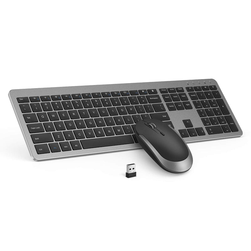 [Australia - AusPower] - Wireless Keyboard and Mouse Combo - Full Size Slim Thin Wireless Keyboard Mouse with Numeric Keypad 2.4G Stable Connection Adjustable DPI (Grey & Black) Wireless keyboard mouse black & grey 